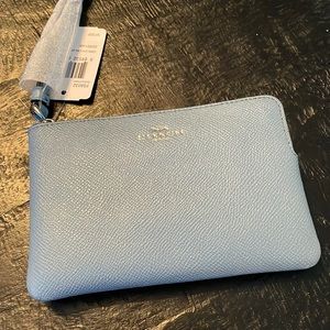 Cornflower Blue COACH Leather Corner Zip Pouch NWT